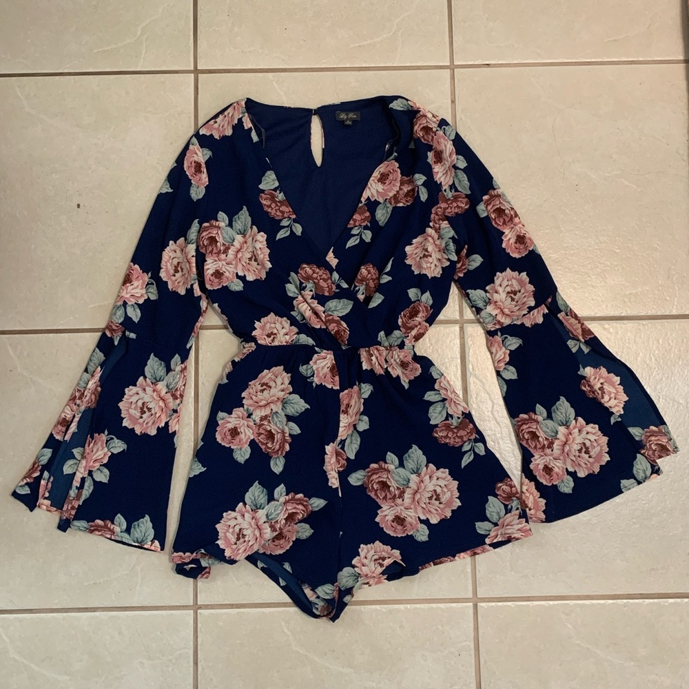 Floral Romper with Bell Sleeves